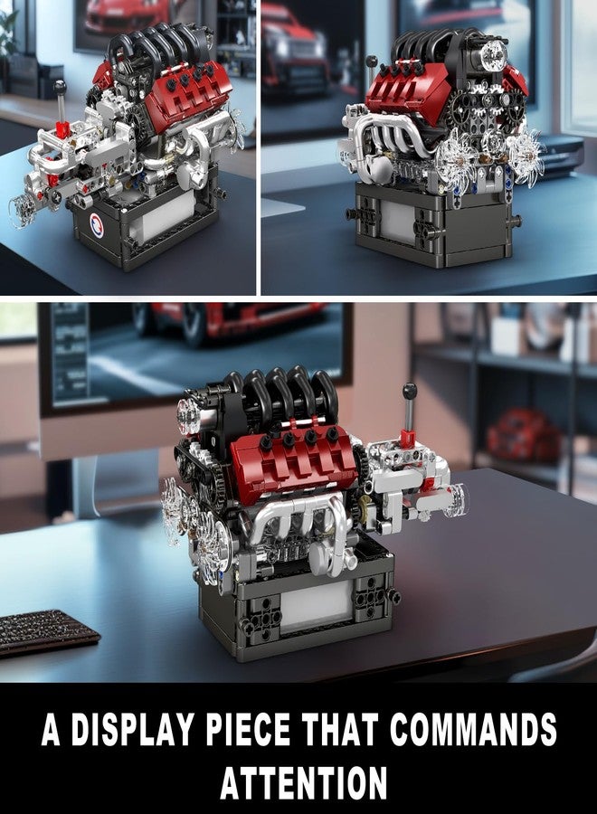 Mould King 10227 V8 Engine Model Kit, 787+Pcs Mini V8 Engine Kits That Runs, Build Your Own Car Model Engine with Gearshift & Motor, Building Blocks for Adults, DIY Construction Engineering Toy - Image 4